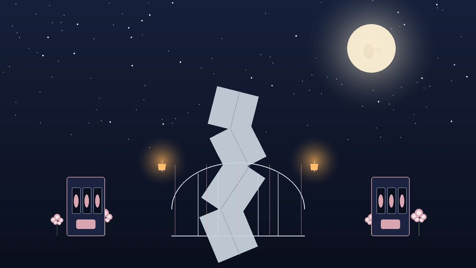 Jardin de lune victorien avec machines à sous et roseraie argentée